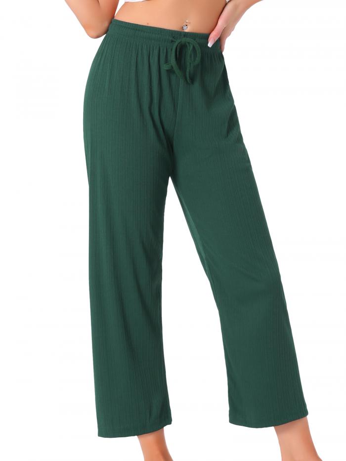 cheibear レディース ワイドレッグ ハイウエスト プルオン リブニット カジュアル ドローストリング パラッツォ トラウザーズ クロップドパンツ ディー...