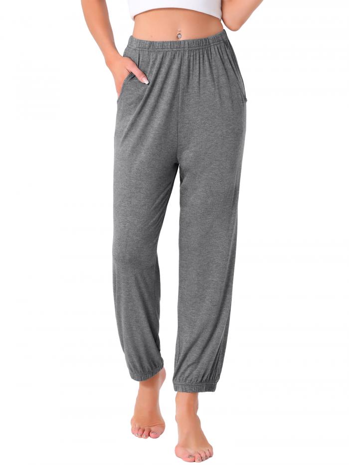 cheibear レディースパジャマパンツ 柔らかくて快適なパジャマパンツ ラウンジパンツ レディース 寝巻き ポケット付き グレー S