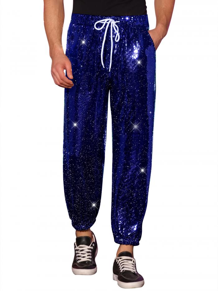 Lars Amadeus スパンコール ドローストリングパンツ 伸縮性ウエスト ナイトウェア クラブ シャイニー ..
