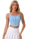 Allegra K クロップトップス キャミトップス タンクトップス スクエアネック 非対称裾 ジップフロント レディース ライトブルー S(4)