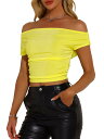 Allegra K レディース オフショルダー トップス 半袖 ベーシック スリムフィット クロップ Tシャツ イエロー XL