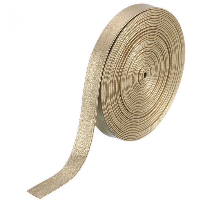 5ヤード10mm PUフェイクレザーストリップ、折り返しレザーストラップロール両面フェイク用品DIYクラフトプロジェクト用、金