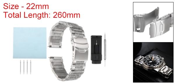 22mm クイックリリース メタルウォッチバンド ステンレススチールメッシュウォッチバンド ダブルロックデプロイメントクラ スプ 交換バンド メンズ レディース用 シルバートーン