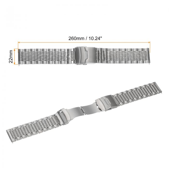 22mm クイックリリース メタルウォッチバンド ステンレススチールメッシュウォッチバンド ダブルロックデプロイメントクラ スプ 交換バンド メンズ レディース用 シルバートーン