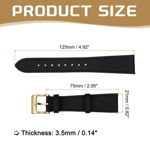 本物のレザーウォッチバンド 21mm クイックリリース交換用ウォッチストラップ ステンレススチール製ゴー ルドバックル付き 男性 女性用 黒