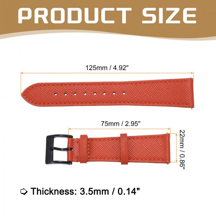 本物のレザーウォッチバンド 22mm クイックリリース交換用ウォッチストラップ ステンレススチール黒バックル付き 男性 女性用 オレンジ