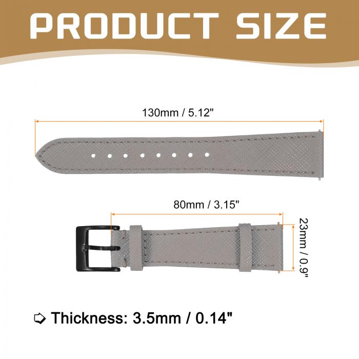 本物のレザーウォッチバンド 23 mm クイックリリース交換用ウォッチストラップ ステンレススチール黒バックル付き 男性 女性用 グレー