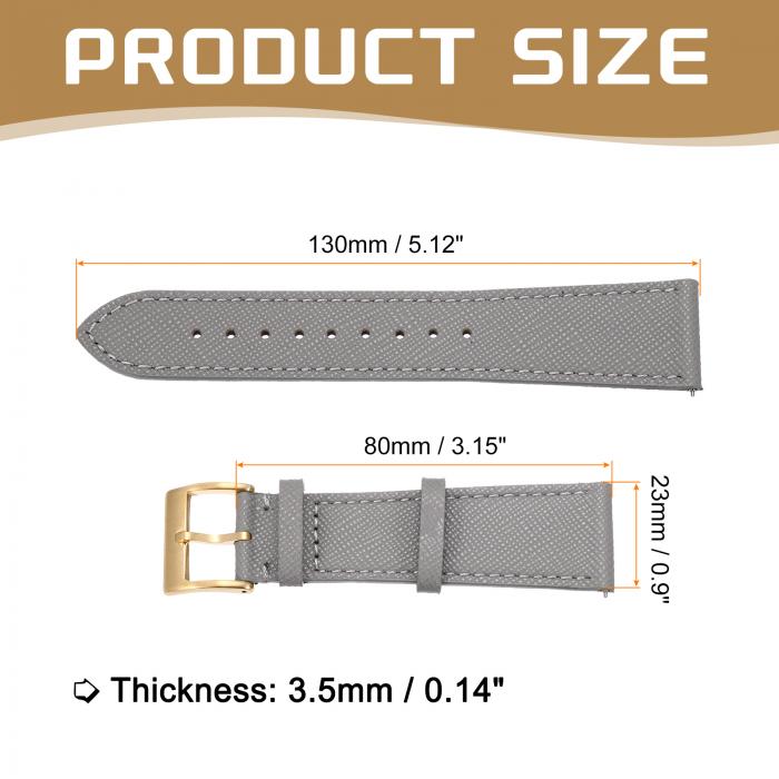 メンズ レディース 23 mm クイックリリース ステンレススチール ゴー ルドバックル付き 純正レザー 腕時計バンド 交換用ウォッチストラップ、グレー