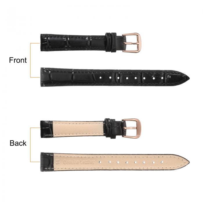 14mmエンボス加工牛革時計バンド、スプリングバー付きの男性用女性用時計ストラップ交換、黒ローズゴー ルド
