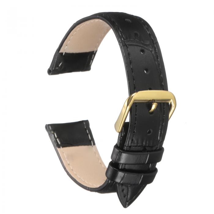 18mmエンボス加工牛革時計バンド、スプリングバー付きの男性と女性用交換用時計バンド、黒ゴー ルド