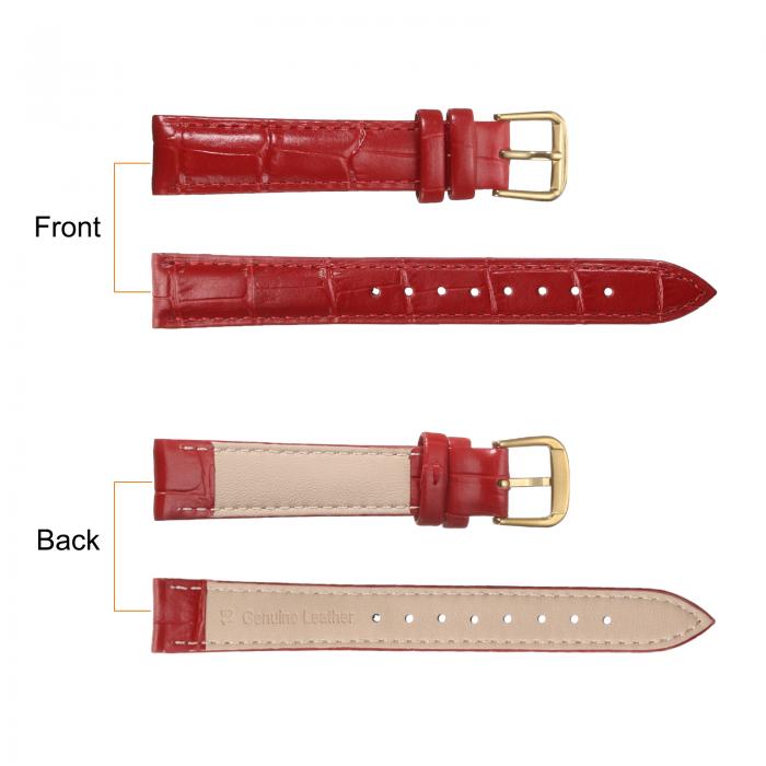 16mmエンボス加工牛革時計バンド、スプリングバー付きの男性用と女性用の交換用レッドゴー ルド