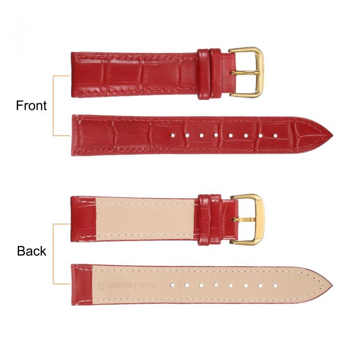 20mmエンボスパターン牛革時計バンド交換用バネ棒付き、男性と女性用、レッドゴー ルド
