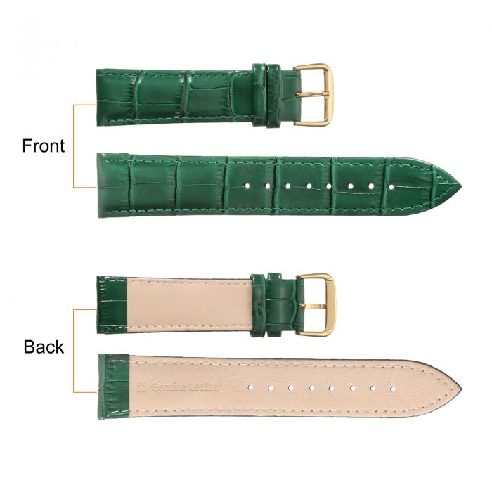 22mmエンボス加工牛革時計バンド、スプリングバー付きの男性と女性用交換用ウォッチストラップ、緑ゴー ルド
