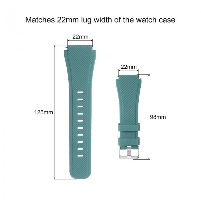 22mm幅のラバーウォッチバンド、スマートウォッチ用のユニークなデザインの交換用防水シリコンウォッチストラップ、男性用＆女性用、ダークグリ ーン