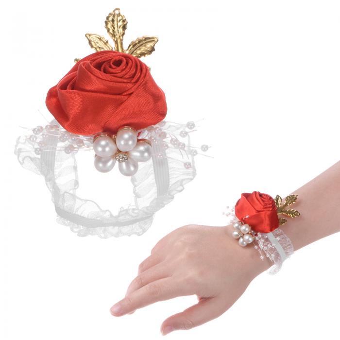 M METERXITY 1パック リストコサージュブレスレット ウェディング/プロム/パーティー用 人工花コサージ..