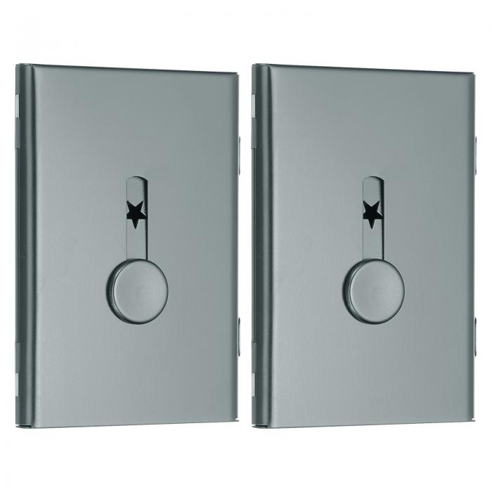 PATIKIL 2個の名刺入れ、サムドライブ名刺入れ、ポータブル名刺入れ、合金製スライド式カードケース、ビジネスミーティング用、グレー