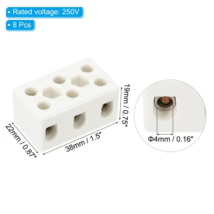 PATIKIL 3ウェイセラミック端子台 8個15A高温磁器セラミックコネクタ ガラス加工双方向8穴高周波ブロック ランプ器具電線ケーブル用 22x19x38mm [3]