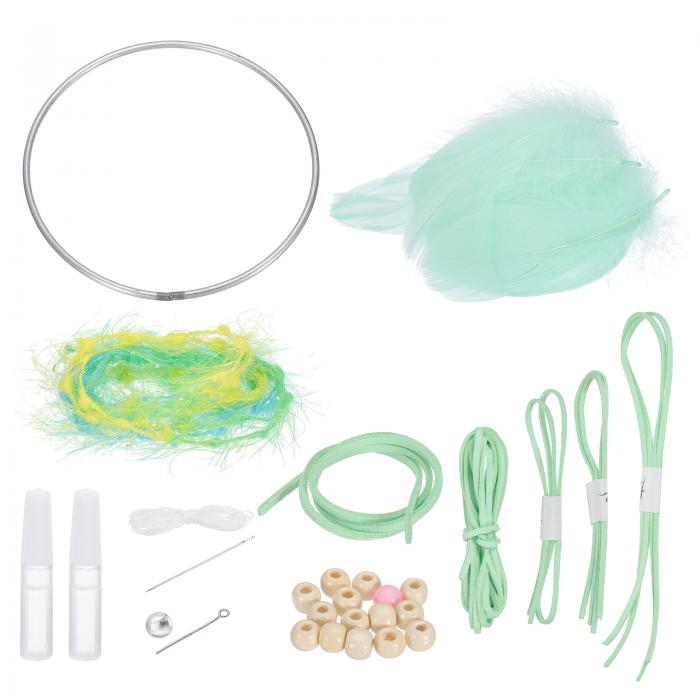 PATIKIL DIYドリームキャッチャー サークル製作ドリームキャッチャー用品 手作りドリームキャッチャーキット フェザー 木製 壁掛け装飾クラフト グリ ーン