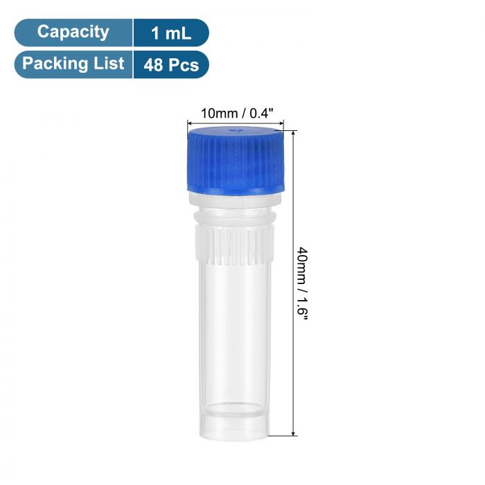 PATIKIL 1mLプラスチック試験管 48個凍結試験管グラデュエートビアルコンテナストレージねじキャップラボ実験科学用 ブルー クリア