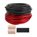 Motoforti ユニバーサルグラウンドワイヤーパワーワイヤー50FT完全絶縁&ソフトタッチジャケットCCAブラック レッド1セット4ゲージ12V