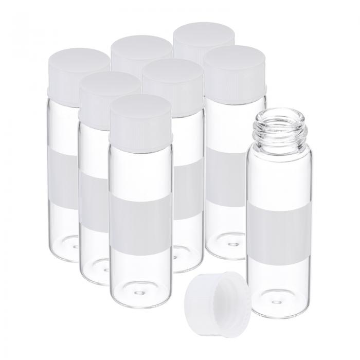 PATIKIL 白いねじキャップ付きの15mlの小さなクリアガラスビアル8個 ホウケイ酸ガラスサンプルボトル 固体液体粉末の保管用ラベル付き