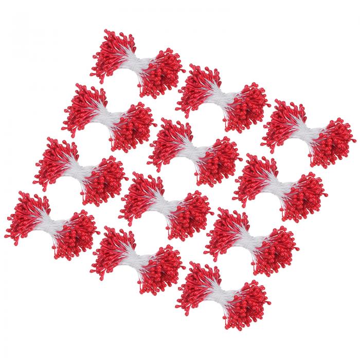 M METERXITY 1800個入りの人工花ステーメンキット 3 mmミニダブルヘッド花心花作り クラフトDIYリース ウェディングフラワーアレンジメント用ステーメン[赤]