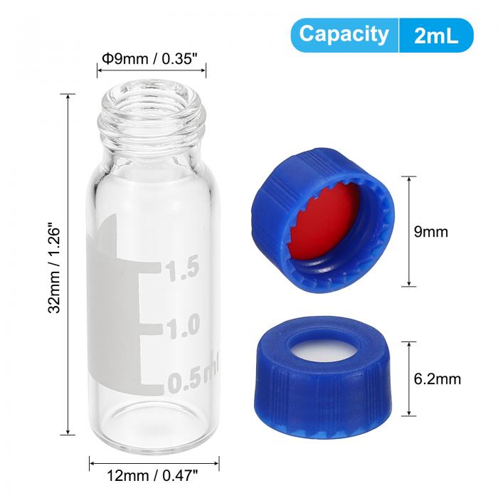 PATIKIL 2mlオートサンプラーバイアル 200個入りプレスリットHPLC/GCバイアル9-425ラボクリアバイアルサンプルバイアルスクリューキャップライティングパッチPTFE＆シリコンセプタLCスタンパー用