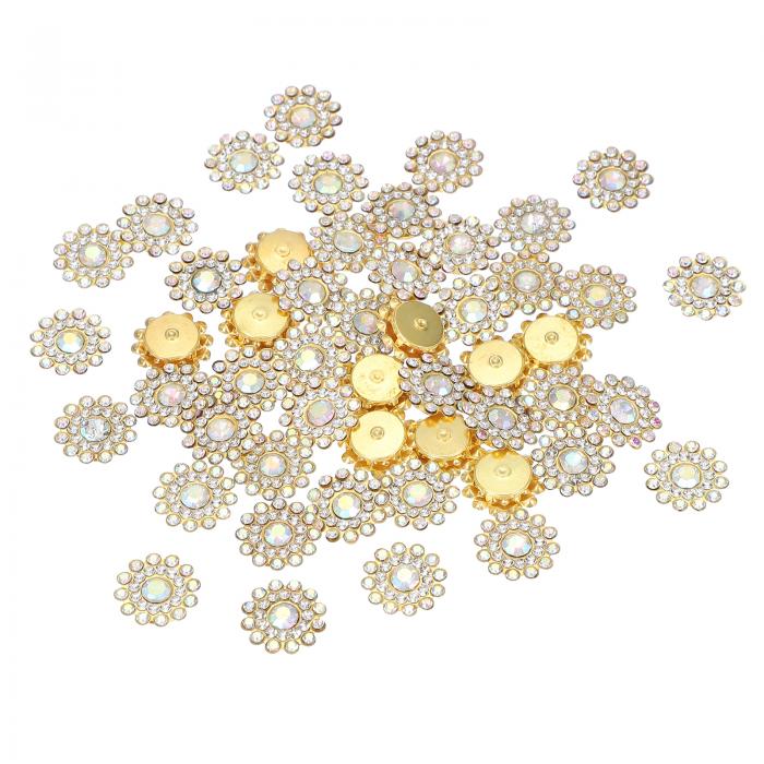 PATIKIL 100個の14mmの縫い付け用ラインストーン水晶、3層の縫い付け用フラワークローラインストーングラスジェムメタルベース、クラフ..