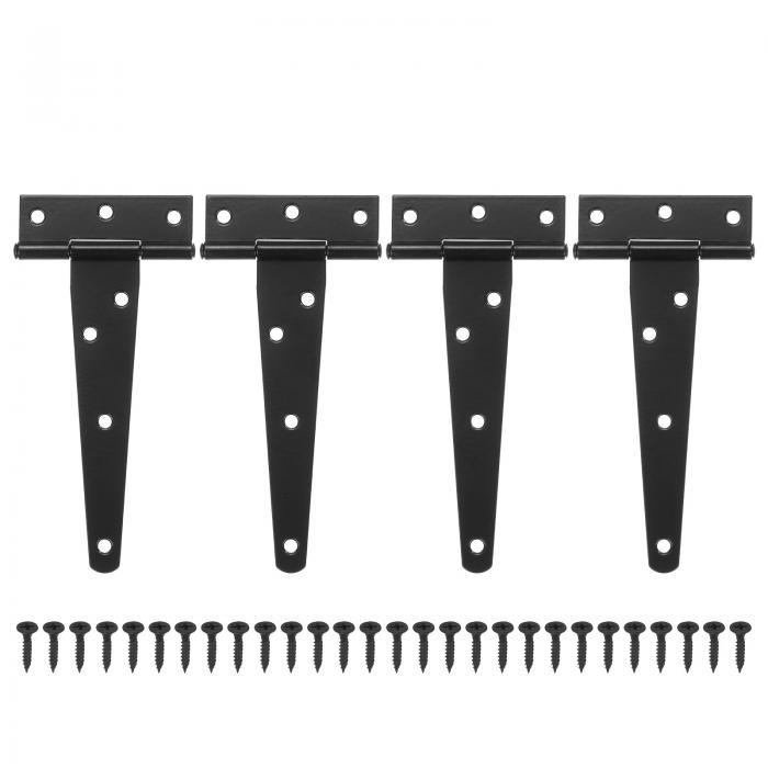 M METERXITY 4個入りのアイアンTストラップシェッドドアヒンジ 5 "の納屋のドアゲートヒンジ 木製フェンス/ヤード/納屋のためのヒンジ付きワライトハードウェア[ブ ラ ック]