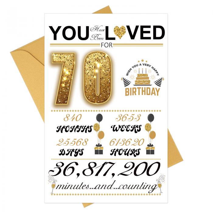 PATIKIL 70歳の誕生日カード、ハッピーバースデーカードタイムグリ ーティングカード、封筒付き、女の子、男の子、女性、友達の誕生日の装飾用、ゴー ルドトーン