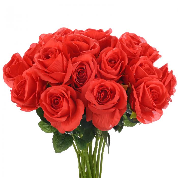 M METERXITY ロングステム付き20本入りのバラ人工花 シルクフェイクローズプラスチックブーケリアルタ..