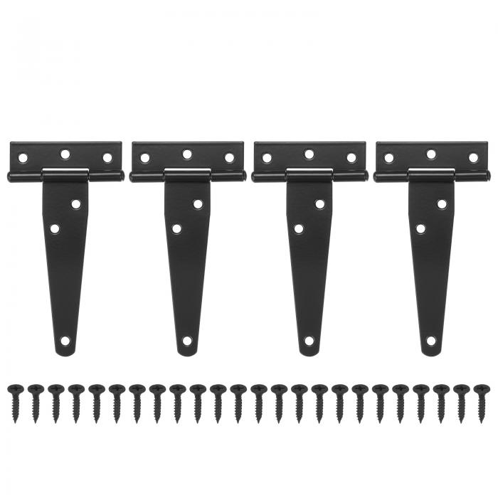 M METERXITY 4個入りのアイアンTストラップシェッドドアヒンジ 4 "の納屋のドアゲートヒンジ 木製フェンス/ヤード/納屋のためのヒンジ付きのたんぞうハードウェア[ブ ラ ック]