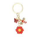 PATIKIL 花のキーチェーン エナメルキーチェーンかわいい花ハチのペンダントキーリング財布バッグアクセサリーカーリングペンダントハンドバッグキー用 赤