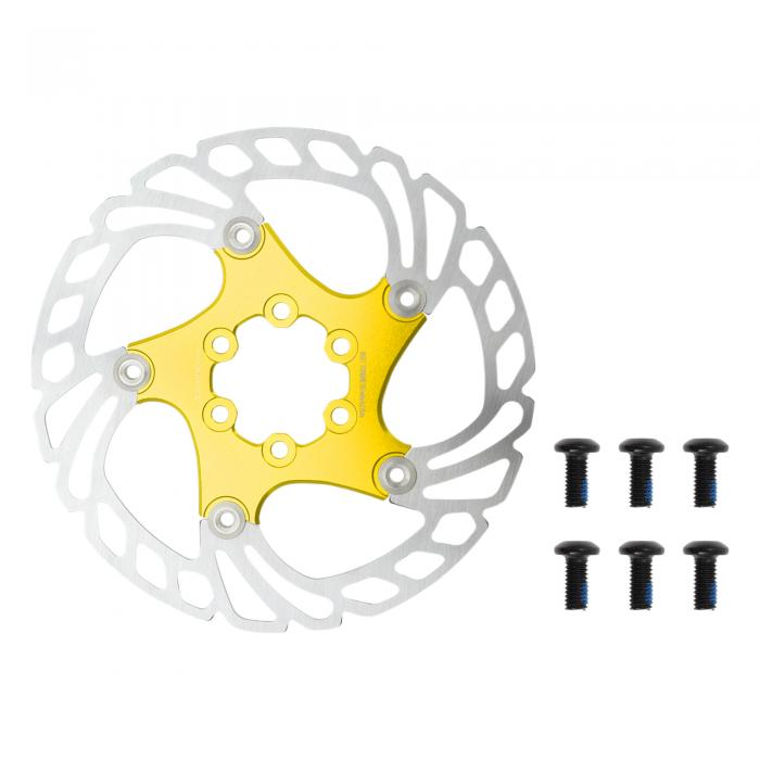 BULLSPANN 1セットの自転車ディスクブレーキローター、160mm自転車ブレーキディスクローター、6ボルト、マウンテンロード・Eバイク用の自転車フロー ティングディスクブレーキローター、ゴールドトーン(4)