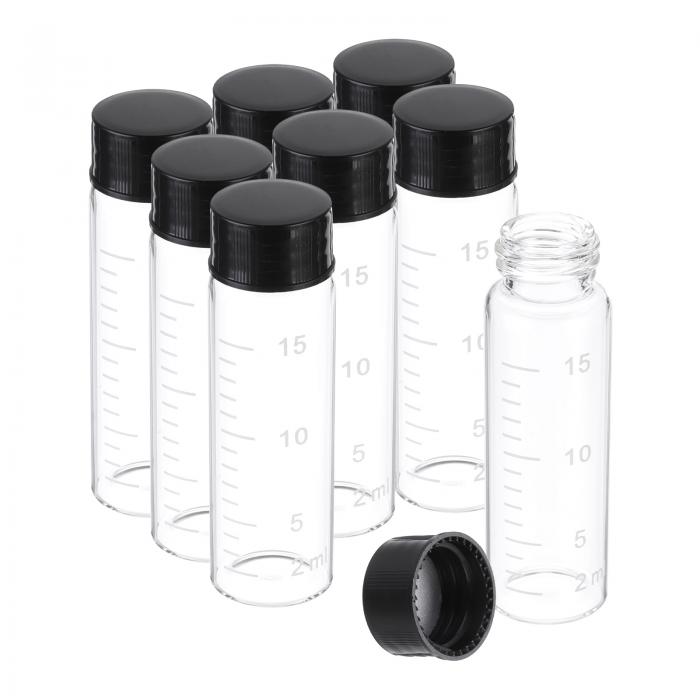 PATIKIL 黒いねじキャップ付きの15mlの小さなクリアガラスビアル8個 ホウケイ酸ガラス製の目盛り付きサンプルボトル 固体液体粉末の収納用(4)