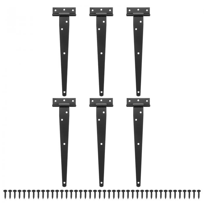 M METERXITY 6個入りのアイアンTストラップシェッドドアヒンジ 10 "のバーンドアゲートヒンジ 木製フェンス/ヤード/バーンドア用のヒンジ付きウロートハードウェア[ブ ラ ック]