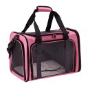 VOCOSTE ペットキャリー 犬猫用キャリーバッグ ペットバッグ 中・大型猫・小型犬・うさぎ用 折りたたみ 通気性 車載/ドライブ/キャンピング/旅行/通院/災害避難用 5.9kg耐荷重 43x30x31.5cm 桜色(4)