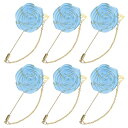 M METERXITY 6個入りのローズブローチピン 金の葉が付いた布製のローズフラワー メンズウェディングアクセサリー スーツタキシードコサージュウェディング...