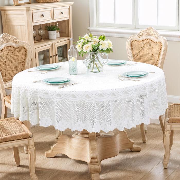 CAPASTEC レーステーブルクロス テーブルクロス 円形 毛糸梅花デザイン ポリエステル製 クリーム色 洗..