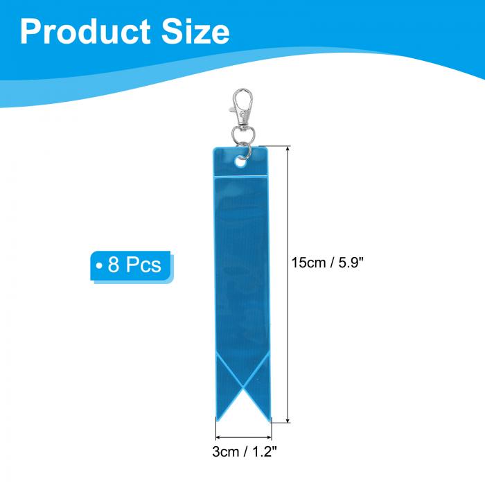 PATIKIL セーフティリフレクター 6"x1" 8個セット リフレクタータグ ペンダント 反射安全キーチェーン クリップ付き バック個 サイクリング ランニング 車椅子用 レイクブルー