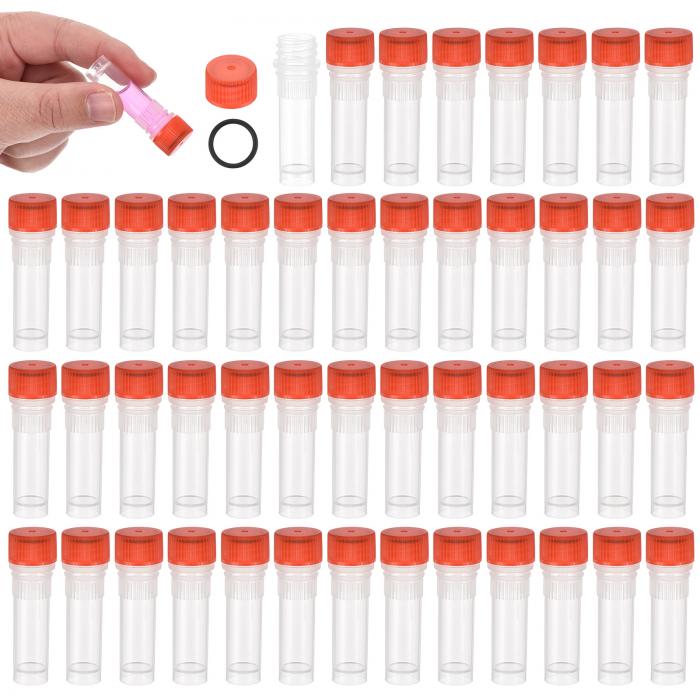 PATIKIL 1mLプラスチック試験管 48個凍結試験管グラデュエートビアルコンテナストレージねじキャップラボ実験室科学用 赤クリア