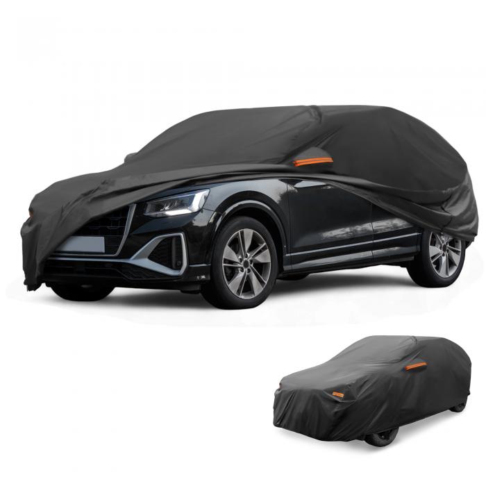 Partuto アウ ディに対応Q2用の防水オールウェザーサンレインプロテクションフルエクステリアカバー、アルミフィルムブラック、リフレクティブストリップ付き