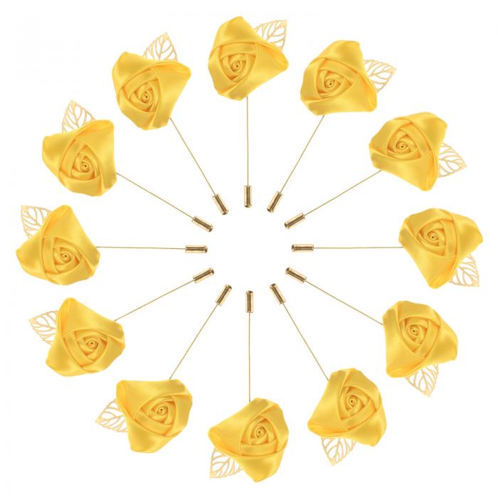 M METERXITY 男性用 花 ラペ ルピン12個セット 金色リーフローズブートニアピン 結婚式/ダンス/パーテ..