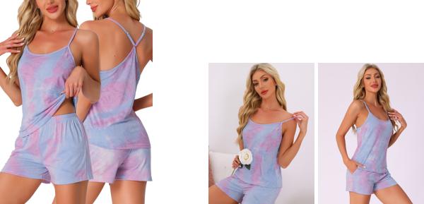 cheibear レディース パジャマセット コットン キャミソール ショーツ パジャマセット 2ピース スリープセット ソフト モダール スリープウェア モダール ナイトウェア ポケット付き ブルー XL