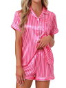 cheibear レディース パジャマ 2 点セット ボタンダウン シャツとパンツ コントラスト パジャマ ホットピンク XS