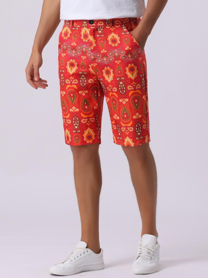 Lars Amadeus グラフィックプリントのメンズ夏用ショートパンツ レトロ フラットフロント フローラル ショートパンツ レッド XL