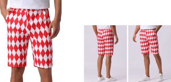 Lars Amadeus メンズ アーガイル柄 ショート パンツ レギュラーフィット フラットフロント ショートパンツ レッド L