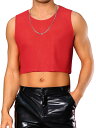 Lars Amadeus メンズ シアークロップタンクトップ シースルー ノースリーブTシャツ ラウンドネック パーティー メッシュベスト レッド 2XL(4)