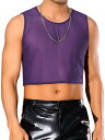 Lars Amadeus メンズ シアークロップタンクトップ シースルー ノースリーブTシャツ ラウンドネック パーティー メッシュベスト パープル XL(4)