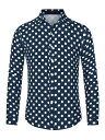 Lars Amadeus カジュアルシャツ 柄シャツ 長袖 水玉プリント 折り襟 ボタンダウン メンズ ダークブルー 2XL(4)